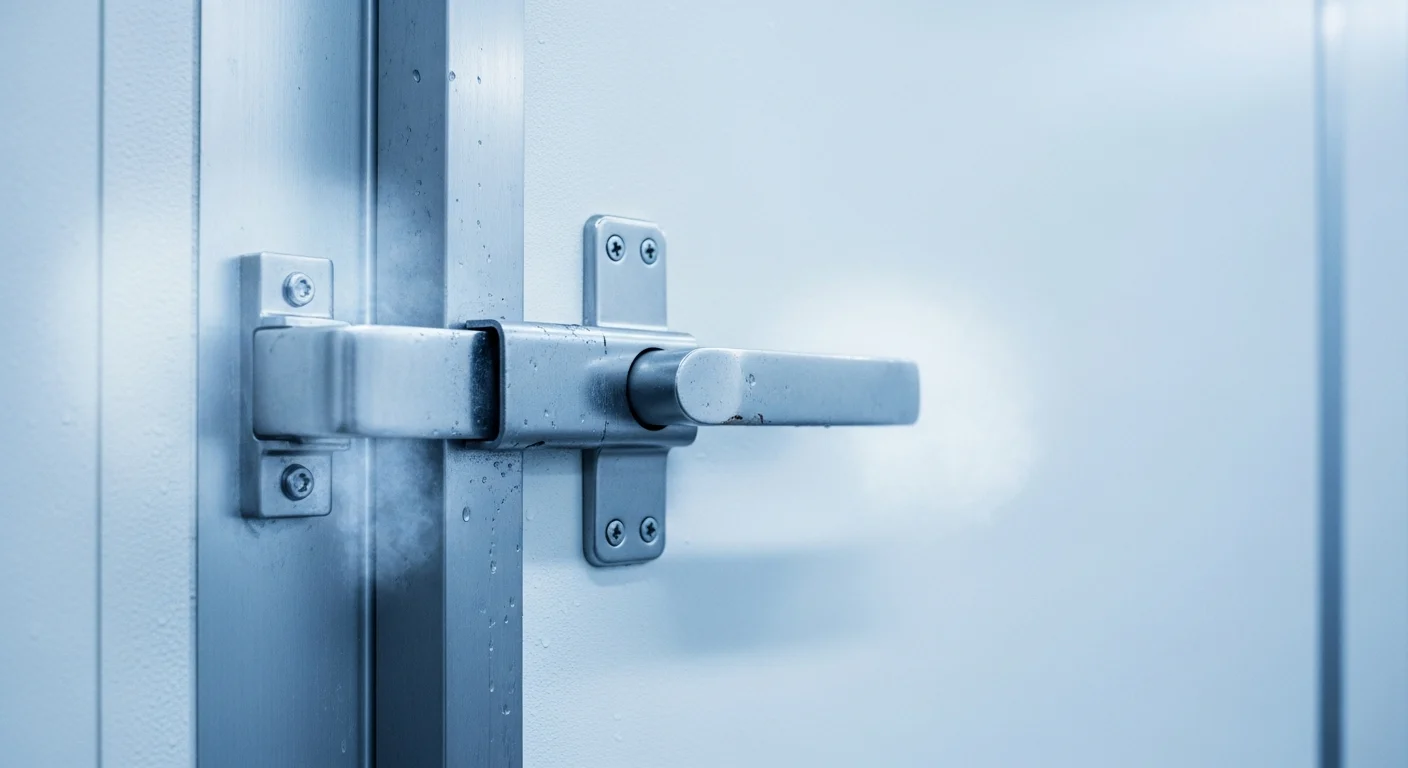 Insulated cold room door with stainless latch and seal