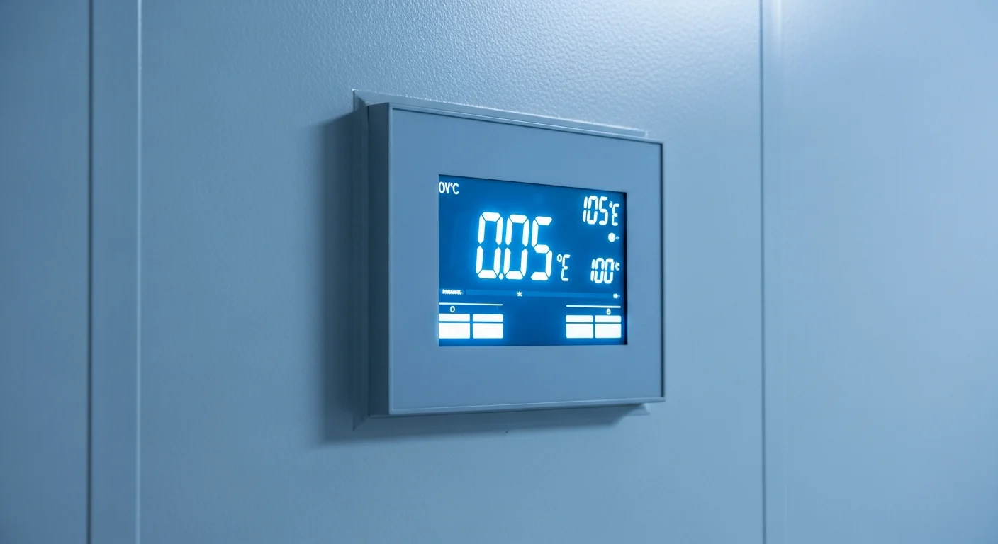 Digital temperature controller on a cold room wall
