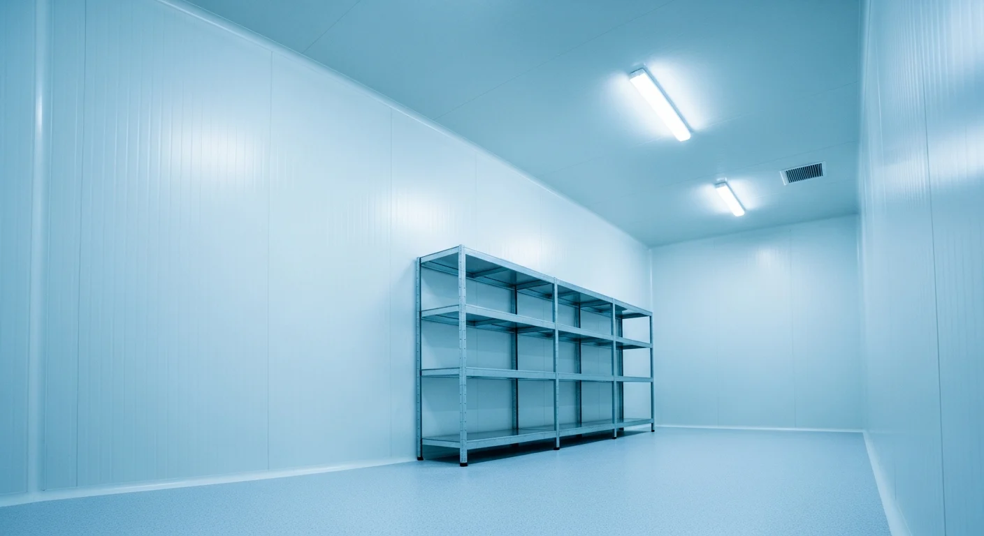 Bright walk-in cool room built from white insulated EPS panels