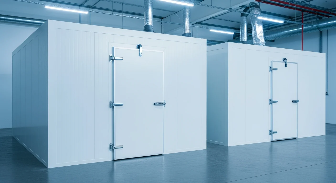 Finished walk-in cool rooms built from white insulated panels